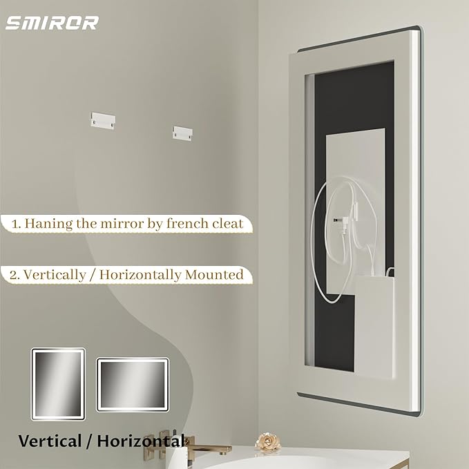 SMIROR LED Bathroom Mirror with Lights 44"x 36", Rounded Rectangle Lighted Vanity Mirror for Wall, Front Lit and Backlit, 3 Colors, Dimmable, Anti-Fog, Tempered Glass (Horizontally/Vertically)