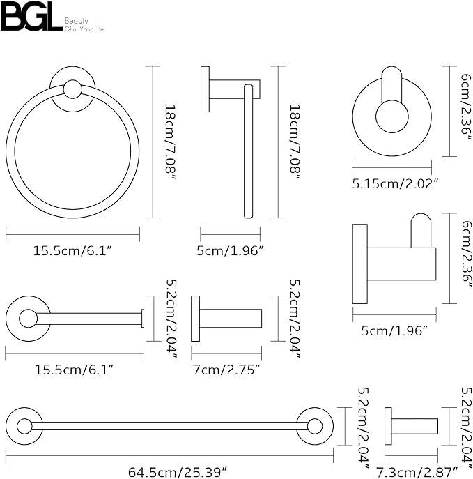 BGL Bathroom Accessory Set Brushed Nickel 4-Pieces Bathroom Towel Rack 24 Inches Adjustable Bathroom Hardware Set