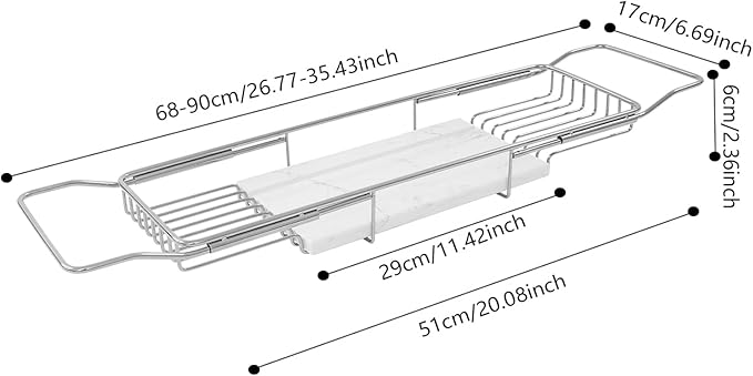 Bathtub Tray & Bathtub Caddy, Expandable Stainless Steel Bath Tub Table with Reading Holder, Adjustable Over The Tub Tray for Bathroom Accessories and Organization