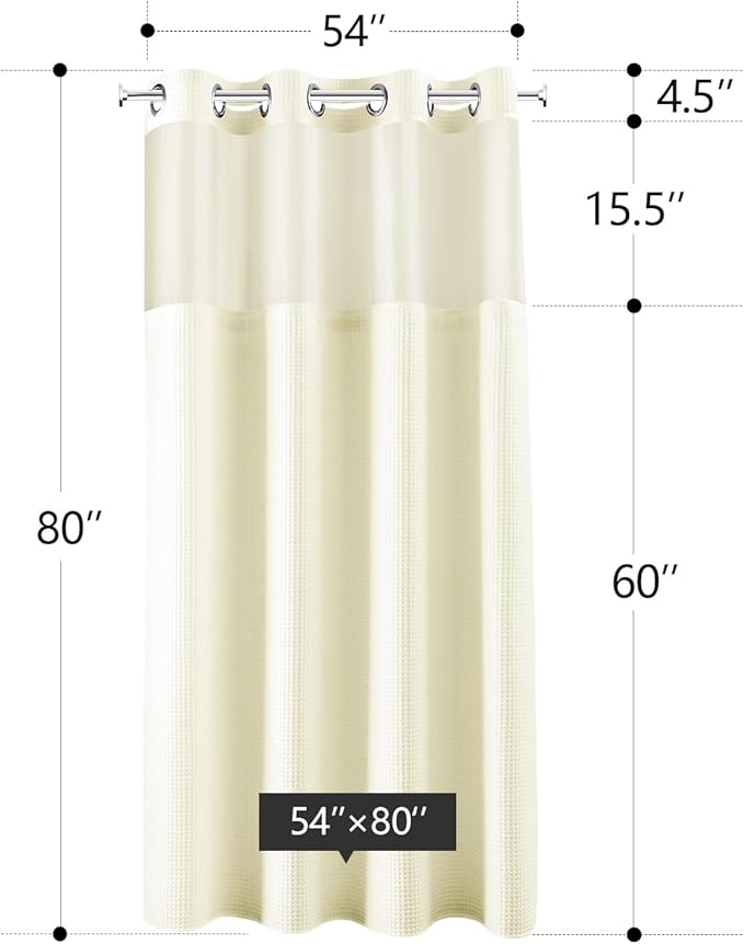 River Dream Cream Fabric Shower Curtain Set, Cotton Blend, Waffle Weave, with Snap in Replacement Liner,54 x 80 inches