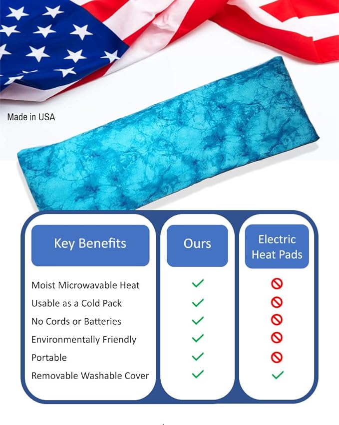 Microwavable Corn Filled Heating Pad and Cold Pack/Washable 100% Cotton Cover (Watermark - Aqua, 5.25in W x 17.25in L)