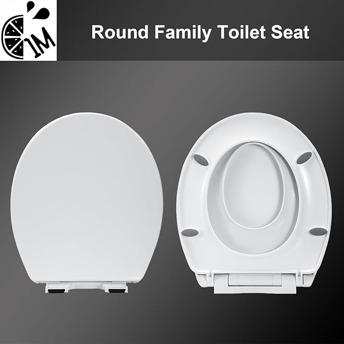 1M Family Toilet Seat, Patented Slow Close & Quick Releasing Technology, Anti-Wiggling, Easy to Install and Clean, Standard Round with Toddler Seat Built In (1 Piece)
