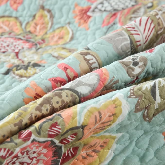 Cotton Bedspread Bedding Coverlet Quilt Sets, Reversible Vintage Branch Floral Bedspread comforters, (Vintage Floral Blue Pattern, Queen Size)