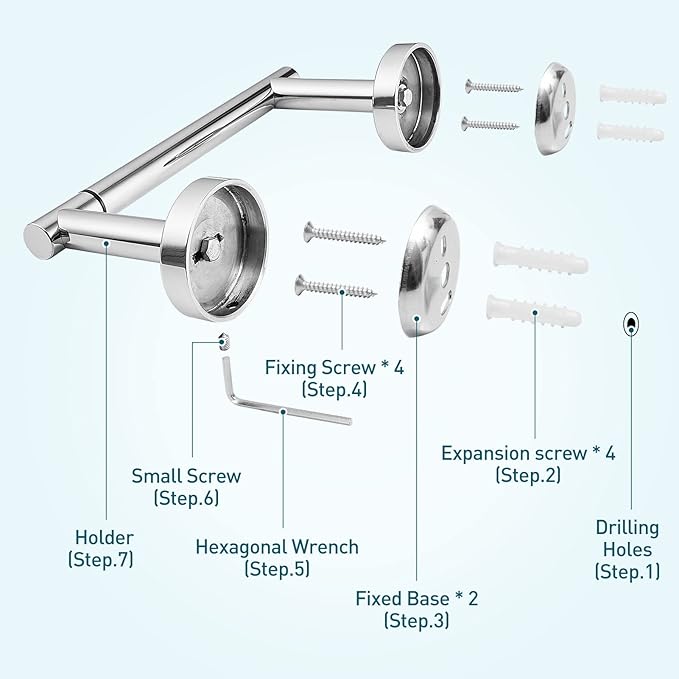 Chrome Toilet Paper Holder - Polished Metal Bathroom Flexible Pivot Tissue Roll Holder on Wall Mounted, Sturdy SUS 304 Stainless Steel Toilet TP Large Mega Roll Holder Modern Silver