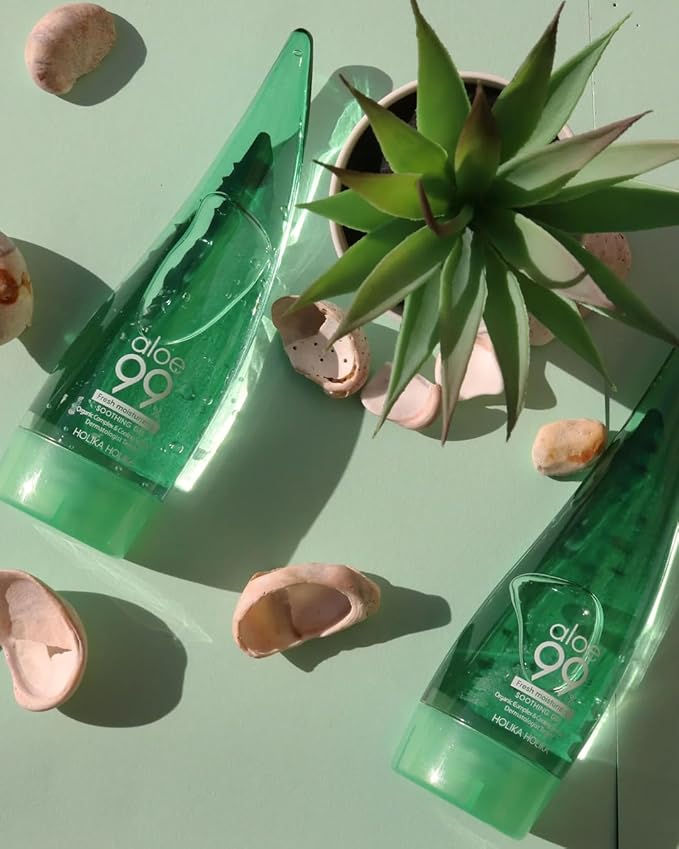 HOLIKA HOLIKA Aloe 99% Soothing Gel Fresh Moisturizing, 8.5 Ounce, 250ml 2 Pack - No Sticky 99% Aloe Vera Sunburn Relief - Moisturizing, Fast Absorbing for Face, Skin, Body&Hair