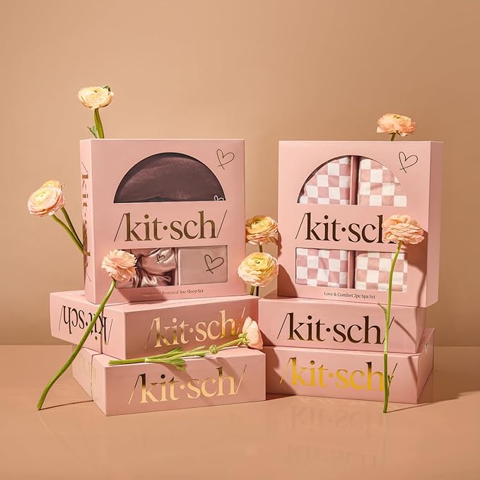Kitsch Night time Renewal 3PC Sleep Set - Satin Pillowcase with Zipper for Hair & Skin - Softer Than Silk, Queen/Standard Size with Satin Pillow Scrunchie No-Damage Hair Tie and Satin Pillow Eye Mask