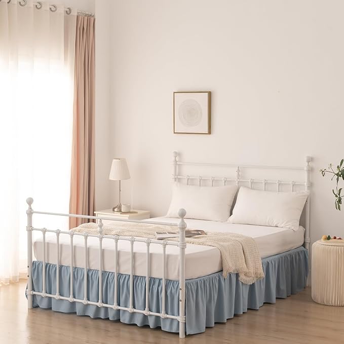 Bed Skirt Queen Size Ruffled Bed Skirt with Split Corners, 14 Inch Drop Dust Ruffle Bed Skirts with Platform, Gathered Style, 100% Microfiber, Grayish Blue