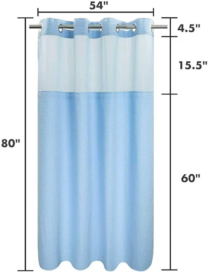 River Dream Sky Blue Fabric Shower Curtain Set, Cotton Blend, Waffle Weave, with Snap in Replacement Liner,54 x 80 inches
