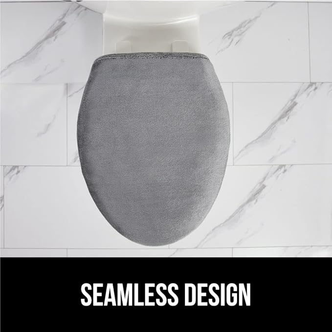GORILLA GRIP Thick Memory Foam Bathroom Toilet Lid Seat Cover, Soft Velvet Topside, Machine Wash, Plush Cushioned Covers Fits Most Size Lids, Decorative Bath Room Accessories, 19.5x18.5, Grey
