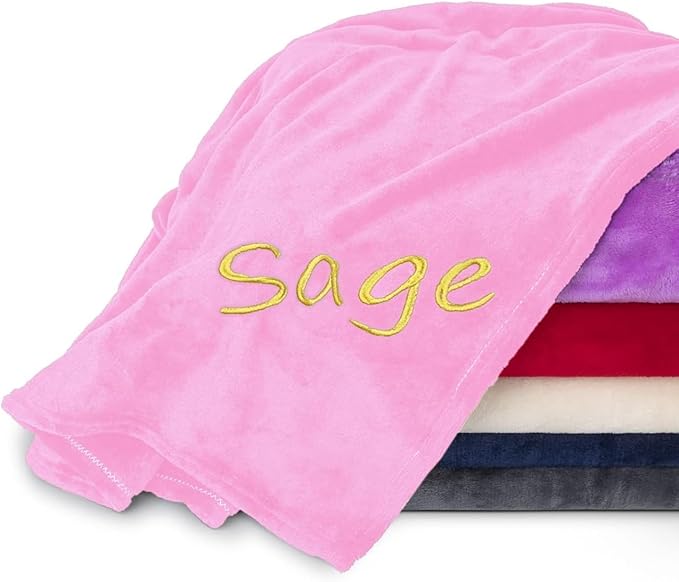 Personalized Blankets for Adults - Custom Blanket with Embroidered Name or Monogram - Soft Fleece Throw Cover for Bed & Couch - Light Pink (60"x80")