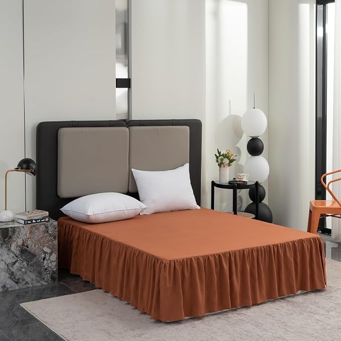 Terracotta Bed Skirt King Size Ruffled Bed Skirt with Split Corners, 12 Inch Drop Dust Ruffle Bed Skirts with Platform, Terracotta