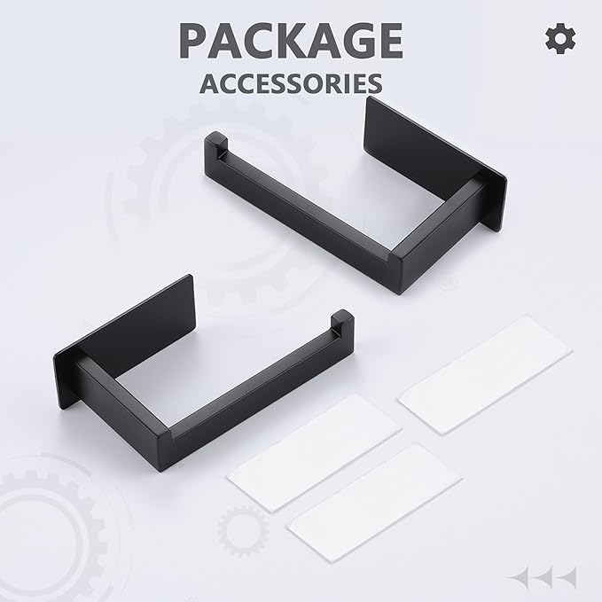 LANC Self-Adhesive Toilet Paper Holder, Matte Black Toilet Tissue Holder for Bathroom Kitchen Stick on Paper Roll Holder with No Drilling Rustproof Stainless Steel Left and Right 2 Pack, A8307MB-LRP2