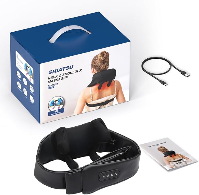 Cordless Neck Shoulder Massager with Heat for Pain Relief Deep Tissue, Upgraded Straps, Kneading, Shiatsu Back Neck Massager Pillow for Neck, Shoulders Back, Gifts for Men Women Mom Dad