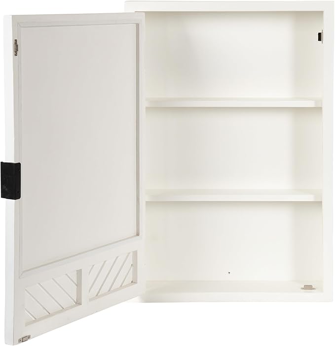 Kate and Laurel Mezzeta Decorative Modern Rectangle Bathroom Cabinet with Mirror, 20 x 5 x 30, White, Wooden Bathroom Mirror with Storage for Bath Medicine Cabinet or Over-The-Toilet Storage Option