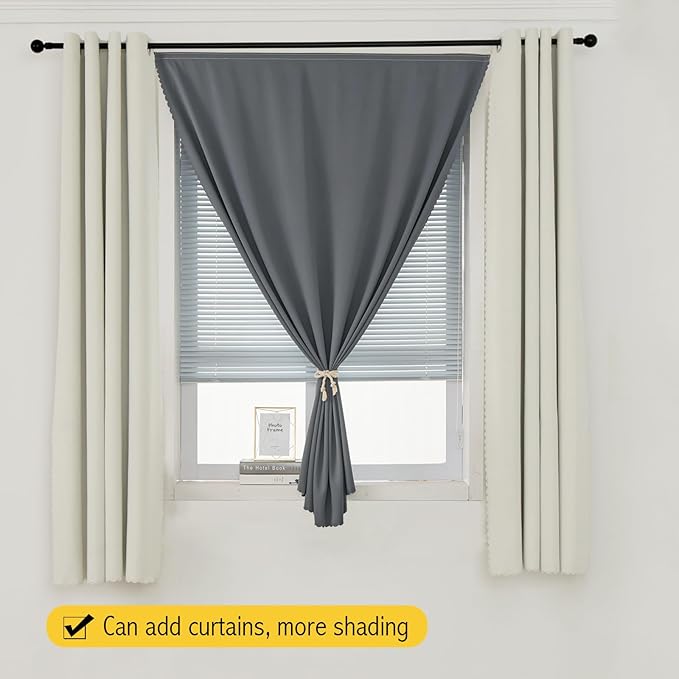 Magic Tape Stick On Curtains Window Shades Pull Down Blackout Window Cover Blackout Curtains for Bedroom No Drillng Self Adhesive Curtains No Rod Small Curtain, 47" W X 79" L, Grey, 1 Panel