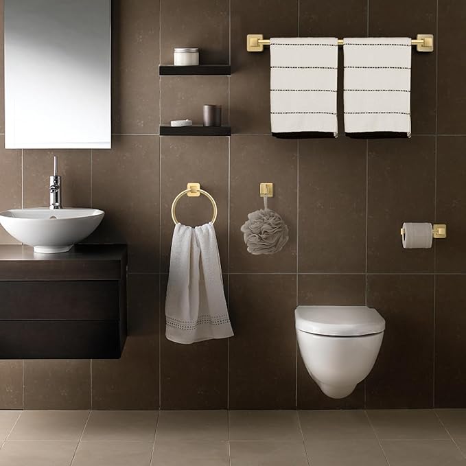 Bathroom Hardware Set 4 Pieces, Stainless Steel Gold Towel Bar Set, Includes 24In Towel Bar, Towel Ring, Robe Towel Hooks,Toilet Paper Holder, Bathroom Towel Rack Set
