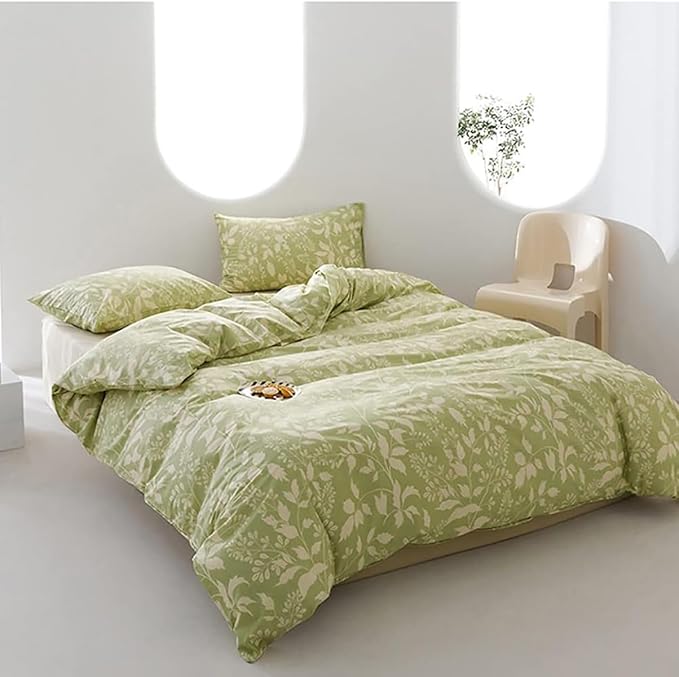 KAREVER Green Botanical Comforter Set King Sage Green Floral Comforter Cotton Women Girls Matcha Green Floral Plant Quilts Garden Bohemian Sage Green Blanket Rustic Leaf Blossom King Bed Comforter