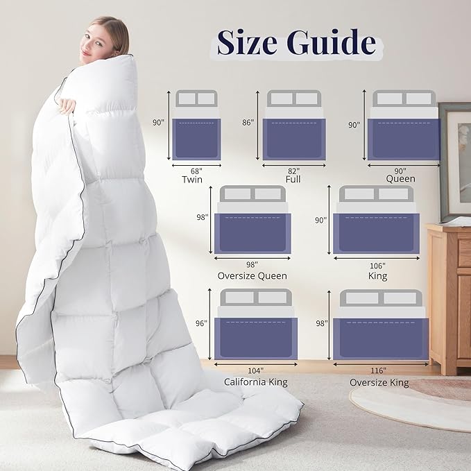 Ubauba Goose Feather Down Fiber Comforter King Size - White Fluffy Duvet Insert King - All Season Luxurious Hotel Bedding Comforter with Ultra Soft 100% Cotton Cover, 106 x 90 Inch