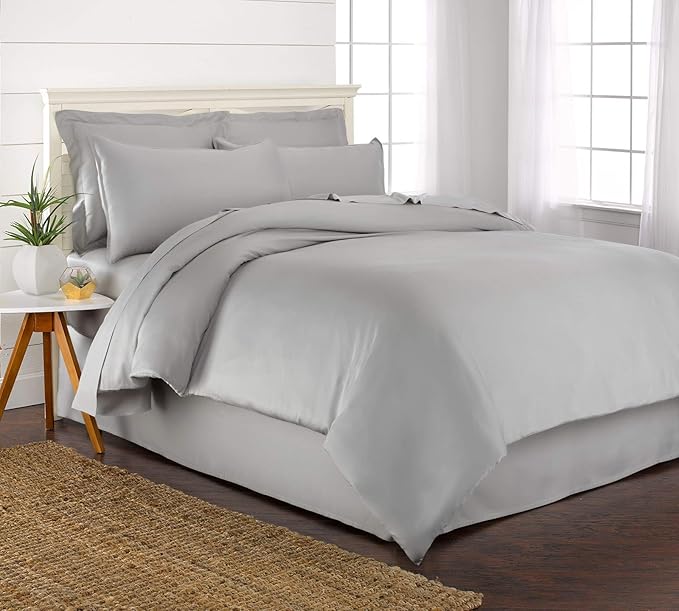 Queen Duvet Cover by Pure Bamboo, 3 Piece Set, Genuine 100% Organic Viscose Derived from Bamboo, Luxuriously Soft and Cooling, 2 Pillowcases (Queen, Silver Pearl)