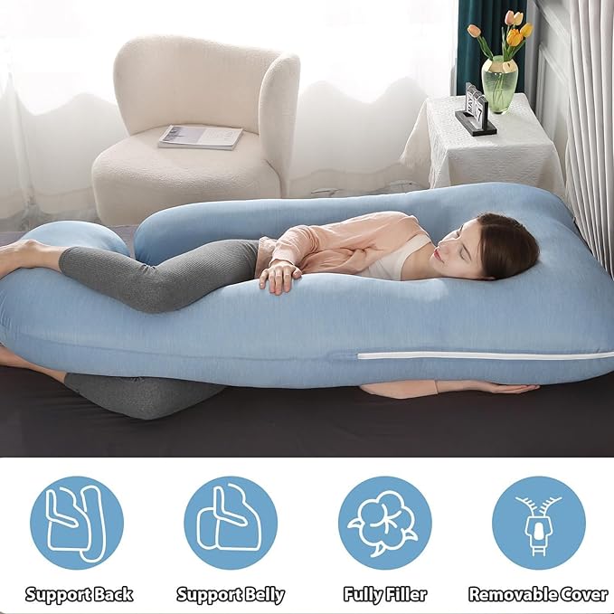 BATTOP Pregnancy Pillow for Sleeping,Maternity Pillow with Cooling Removable Cover,57 Inch Cooling Body Pillow,Support for Back,HIPS,Legs,Belly,Pregnancy Must Haves