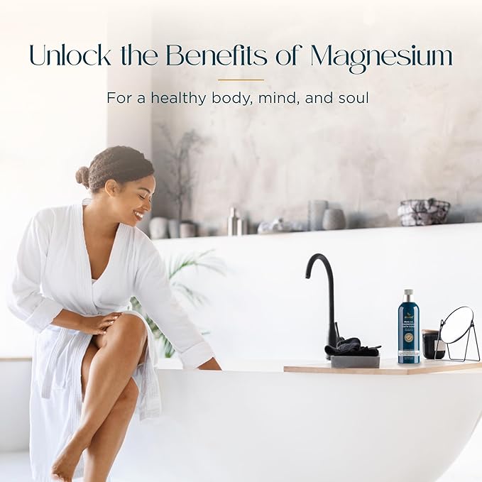 Ocean Magnesium Bath Soak Infused with Lavender Oil to Hydrate, Soothe and Moisturize Skin, Relax and Replenish Muscles, Highly Concentrated Pure Magnesium Salts, 500mL