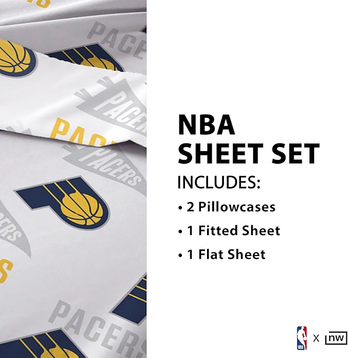 Northwest Officially Licensed Indiana Pacers NBA Full Size Sheet Set – Soft Team Logo Bedding for Dorms, Bedrooms, Fan Caves & Game Day Style