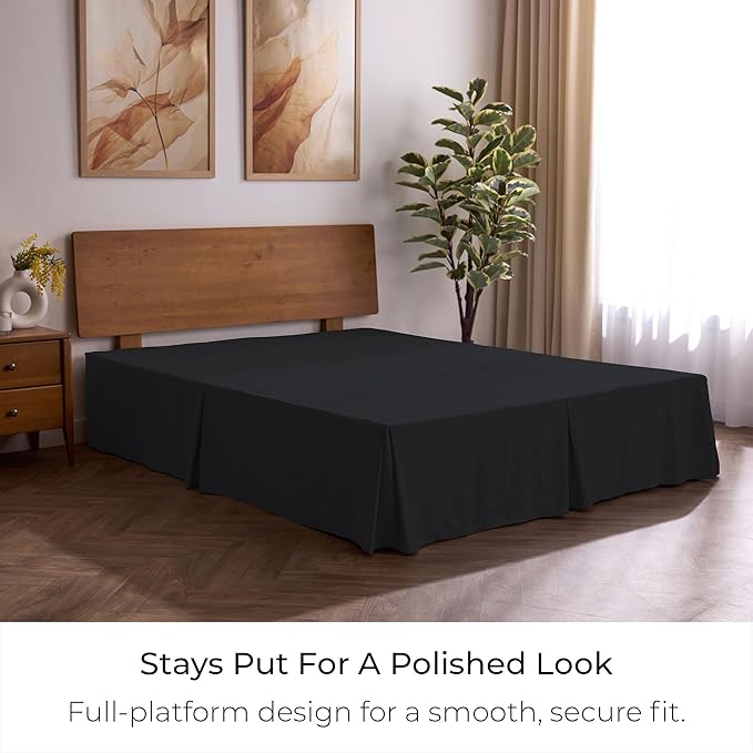 Mellanni Bed Skirt Cal King Size- Bed Skirting - 15-Inch Tailored Drop Pleated Dust Ruffle - Hotel Luxury Bedding - Wrinkle, Fade, Stain Resistant - 1 Bedskirt (Cal King, Black)