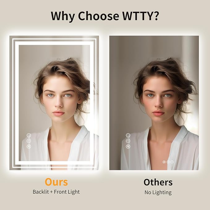 WTTY LED Bathroom Mirror with Backlit and Front Light, 27.5" X 35.4" Stepless Dimmable LED Mirror for Bathroom,Anti-Fog Lighted Bathroom Vanity Mirror Modern,Memory Function,Shatter-Proof