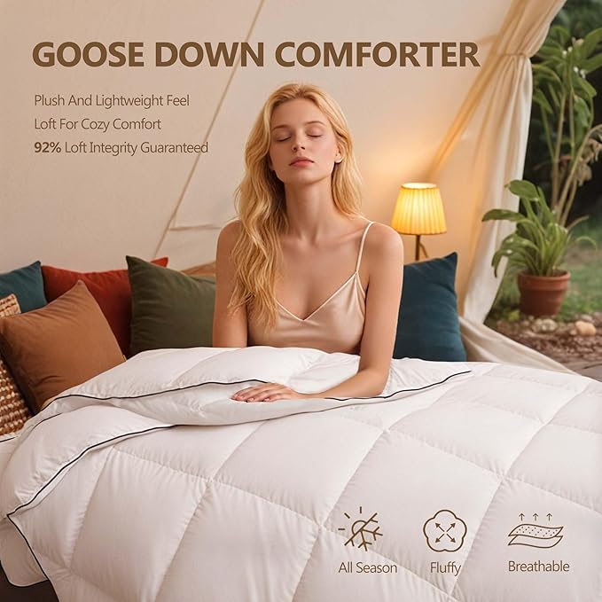 Extra Fluffy White Goose Down Comforter King Size - All Season Down Duvet Insert, Luxury Hotel Bedding Comforters, Medium Warmth, Oeko Certified 480 Thread Count, High Fill Power, 106x90 Inches