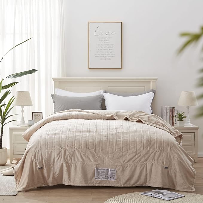 Westinghouse Electric Blanket Full Size, Super Cozy Soft Flannel 80"" x 84"" Heated Blanket with 10 Fast Heating Levels & 1-12 Auto-Off, Machine Washable, ETL&FCC Certification, Beige