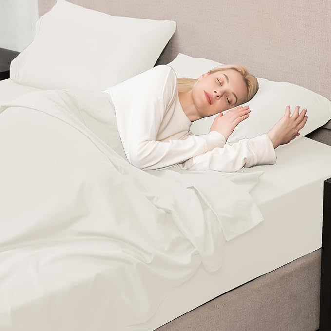 Mejoroom Queen Size Sheet Set - Hotel Luxury 1800 Bedding Sheets & Pillowcases - Deep Pocket Fitted Sheet, Soft, Breathable, Wrinkle & Fade Resistant - 4 Piece (Queen,Ivory)