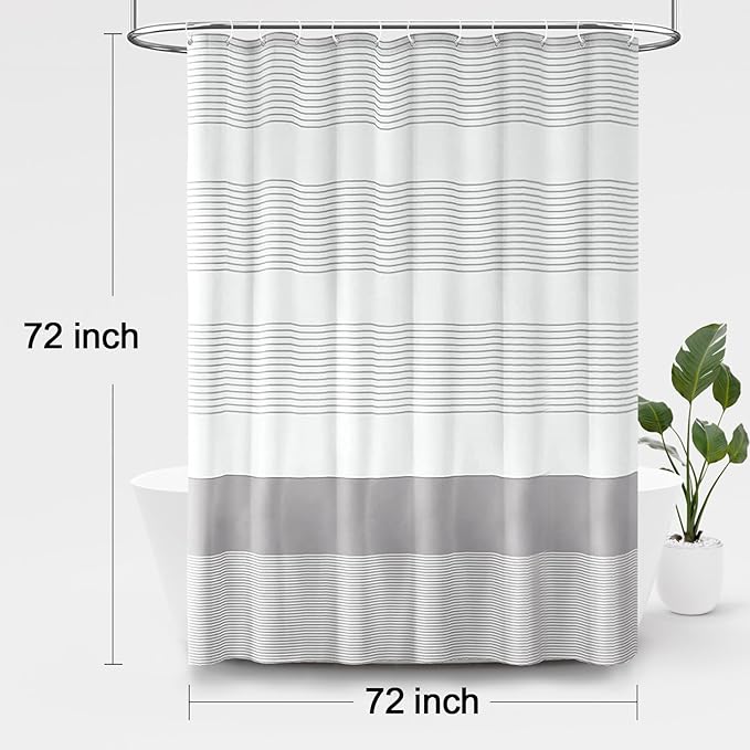 Awellife Boho Gray Shower Curtain for Bathroom Stripe Shower Curtain 72 X 72 Inches Farmhouse Cotton Grey