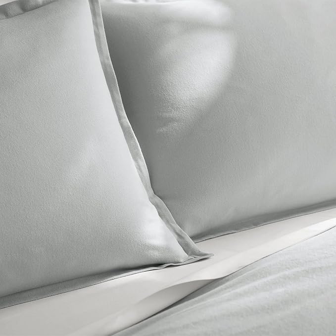 BOLL & BRANCH Flannel Duvet Set - Full/Queen, Shore - Luxury 100% Organic Cotton - 1 Duvet Cover, 2 Shams - Velvety Soft, Warm & Breathable Weave