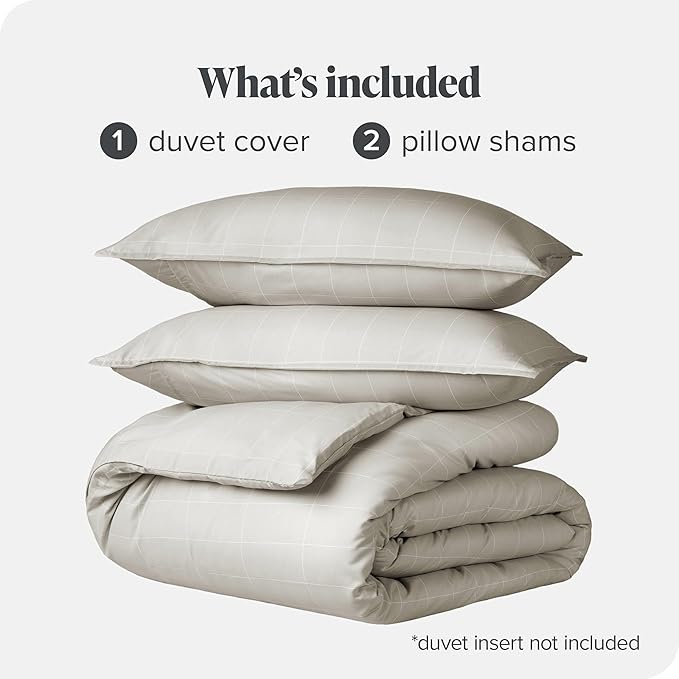 Bare Home Duvet Cover - Queen Size Bedding Set - Premium 1800 Super Soft Collection - Lightweight, Cooling - Soft Breathable Duvet Cover (Queen, Grid – Stone/White)