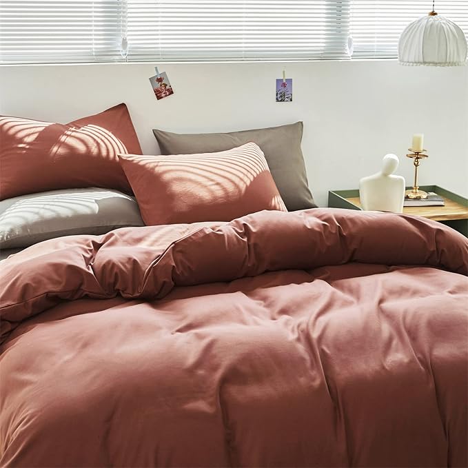 Cottonight Brick Red Comforter Set California King Marroon Bedding Comforter Set Solid Modern Cotton Blackish Red Blanket Quilts Soft Simple 3 Piece Cal King Comforter Set for Women Men