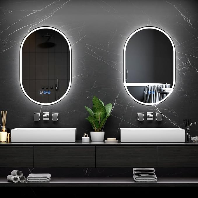 Bathroom Mirror 26"x42" LED Bathroom Mirror with Lights, Anti-Fog, Dimmable Oval Mirrors with Front Light and Backlit, Modern Farmhouse Wall Mounted Mirror for Decorative