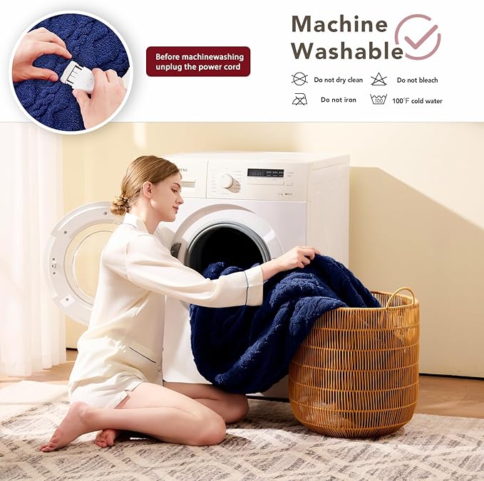 Heated Electric Blanket Queen Size-84"x90" Heating Blanket with 10 Heating Levels & 5 Time Settings Over-Heat Protection,Winter Warmer for Adults with ETL Certification(Navy Blue)