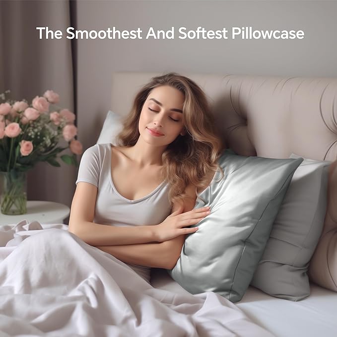 INFIIXSO Mulberry Silk Pillowcase for Hair and Skin, Silk Pillow Cases King Size with Hidden Zipper 20x40 Inches, Smooth and Soft Cooling Pillow Cases for Hot Sleepers(Dark Grey, 1 Pack)