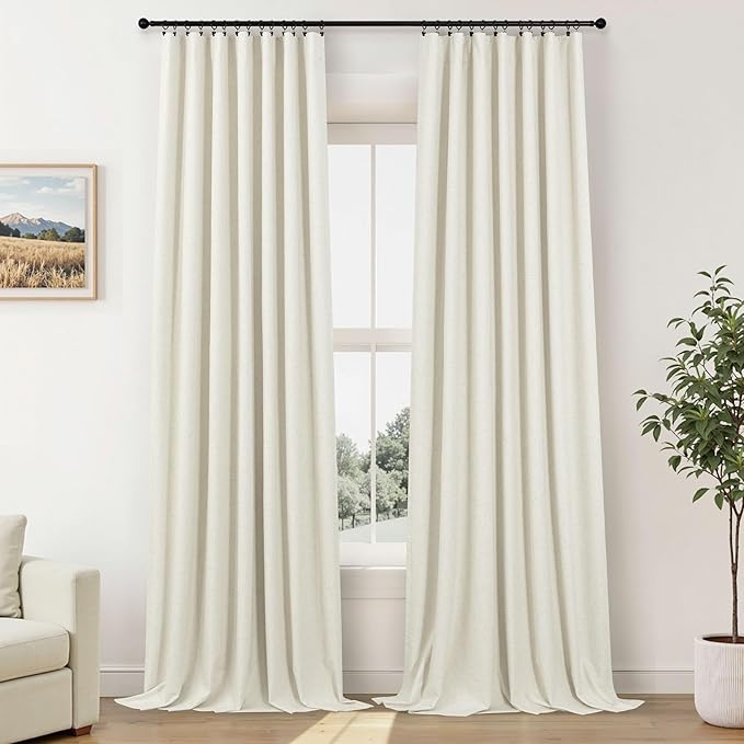 Short Blackout Curtains for Bedroom 45 Inch Length 2 Panels Faux Linen Cream Colored Cute Cottage Core Cafe Kitchen Bathroom Curtains for 42 Inch Small Window Heat Blocking Thermal Insulated Back Tab