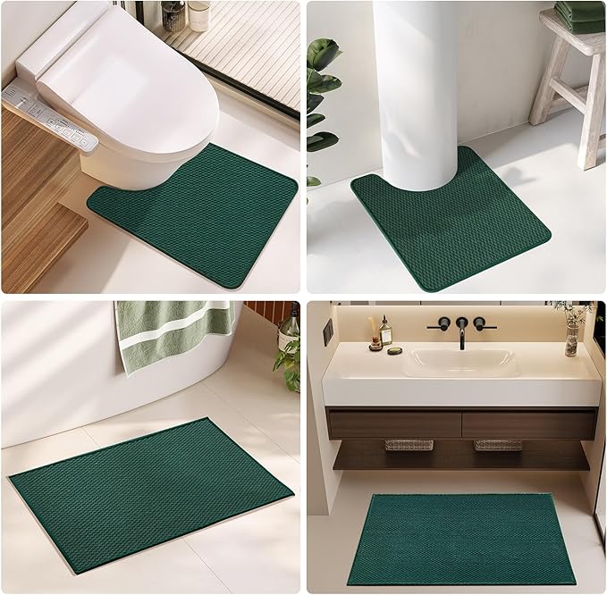 Bathroom Runner Rugs, Long Bath Mat Runner Washable Thin Quick Dry Low Pile Bathroom Runner Rugs Non Slip, Dark Green 16"x60"