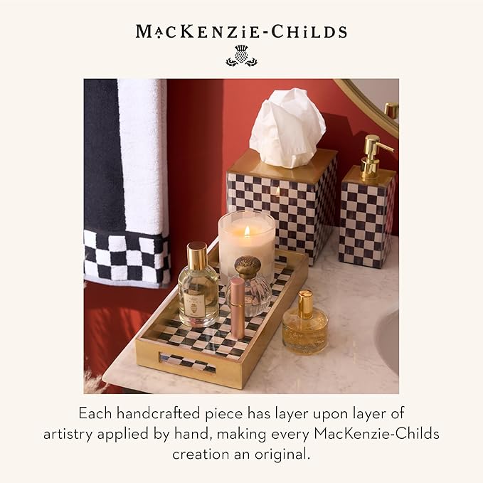 MACKENZIE-CHILDS Glass Soap Pump, Liquid Soap Dispenser, Black-and-White Courtly Check