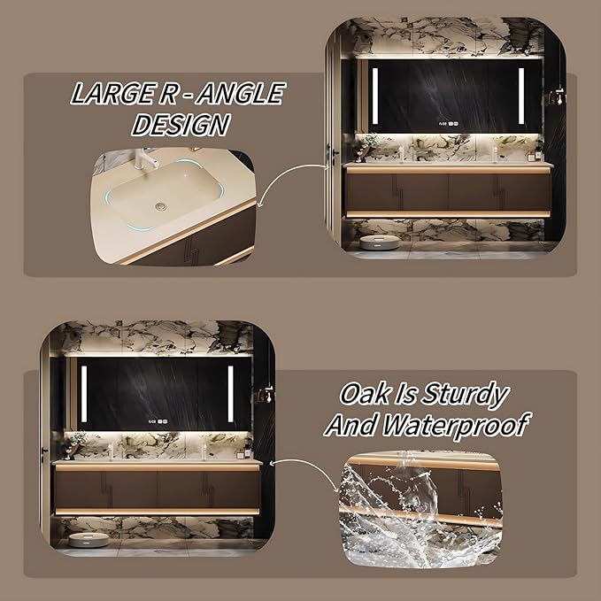 60IN Bathroom Vanity Set with Sink, Smart Defogging Vanity Mirror with 2 Light Strips | with Motion Sensing Light Strips, Bathroom Double Vanities with Sink Includes 2 Drawers (Mirror)