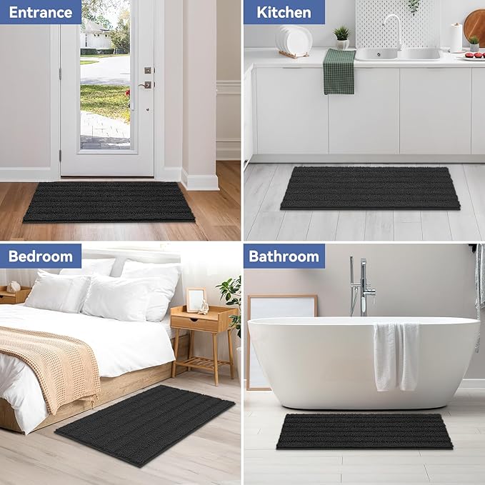 Bcoimo 44"×24" Chenille Bath Mat – Non-Slip with Backing Bath Rug Ultra-Absorbent and Machine Washable Bathroom Mat Quick-Dry Design. Ideal for Bathroom and Tub Areas