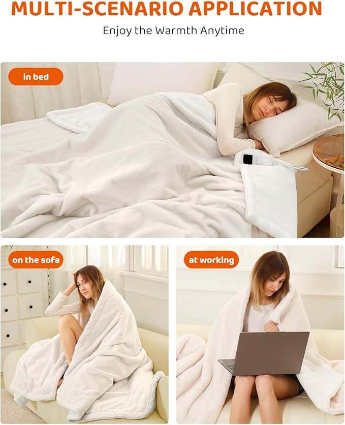 Heated Blanket Electric Blanket Full Size, Super Soft Cozy Upgraded Flannel Heating Blanket with 9 Heating Levels & 1-9 Hours Auto Off, Fast Heating & Overheat Protection, 72" x 84", Blush White