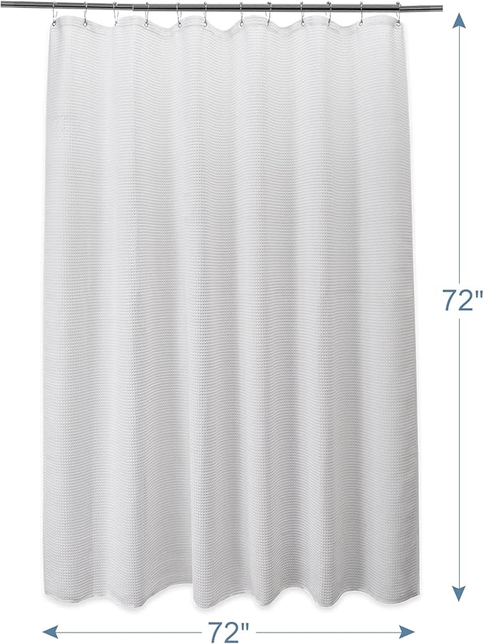 AmazerBath White Shower Curtain Fabric, Waffle Shower Curtain Polyester, Luxury Cloth Shower Curtains for Bathroom, Hotel Quality, Machine Washable, Heavy Duty, 72 x 72 Inches (Matte White)