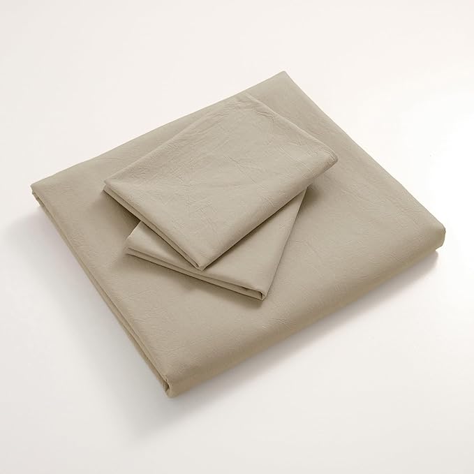 JIYUAN 100% Washed Cotton Duvet Cover Set 3 Pieces Queen, 1 Duvet Cover 90x90 Inches(Comforter Not Included) and 2 Pillowcases,Linen Feel Bedding Set Comfy and Breathable,Khaki