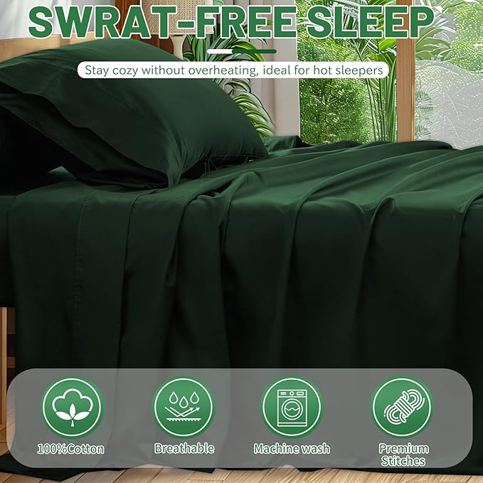 Extra Deep Pocket California King Sheets 18-24 Inch 1000 Thread Count 100% Egyptian Cotton Sateen Weave Soft Breathable 4 Pieces(California King,Forest Green)