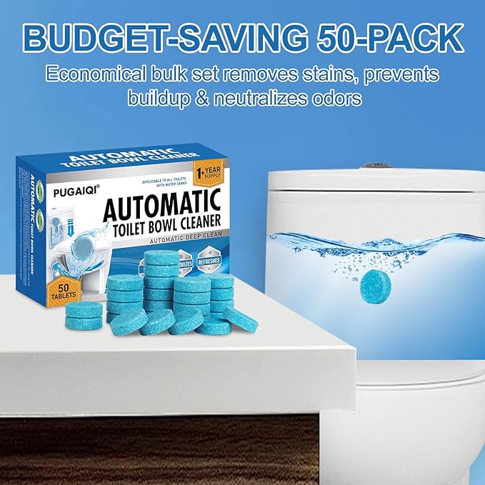Toilet Bowl Cleaner Tablets Blue Toilet Tank Cleaners, Septic-Safe Hard Water Stain Remove, Effervescent Stain & Odor Remover Bathroom, Automatic Toilet Cleaning & Deodorizer 50 TabsIII