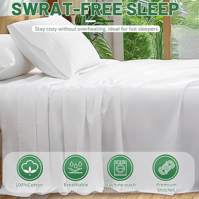 Extra Deep Pocket Queen Sheets 18-24 Inch 1000 Thread Count 100% Egyptian Cotton Sateen Weave Soft Breathable 4 Pieces(Queen,White)
