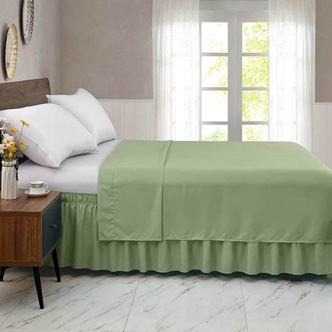 FreshCulture Twin Bed Skirt, Elastic Wrap Around Bed Skirt Twin Size, Bed Skirts for Adjustable Bed, Easy Fit with 22 Inch Drop Length, Hotel Quality Dust Ruffle for Twin Bed (Sage Green)